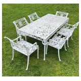 (7PC) REGENCY-STYLE CAST ALUMINUM GARDEN DINING SET WITH SWAN MOTIF