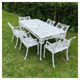 (7PC) REGENCY-STYLE CAST ALUMINUM GARDEN DINING SET WITH SWAN MOTIF