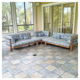 HENRY HALL SAN FRANCISCO TEAK WOOD SECTIONAL SOFA WITH PLAID UPHOLSTERY | The L-shaped sectional sof