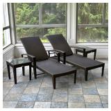 (4pc) DEDON TANGO COLLECTION SYNTHETIC WICKER CHAISE LOUNGES AND SIDE TABLES | This four-piece outdo