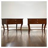 (2pc) PAIR OF JOHN BOONE CUSTOM TWO-DRAWER NIGHTSTANDS | This pair of dark wood nightstands features