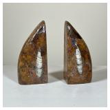 (2pc) PAIR OF POLISHED ORTHOCERAS FOSSIL BOOKENDS | A pair of polished bookends carved from limeston