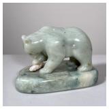 HÅKON RABBE (NORWEGIAN, 20TH CENTURY) STONE SCULPTURE | Bear with Fish Carved stone h. 6 x l. 8 x w.