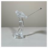 BACCARAT FRANCE CRYSTAL GOLFER FIGURINE WITH METAL CLUB | Clear lead crystal figurine depicting a ma