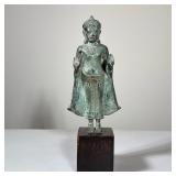 CAMBODIAN KHMER STYLE (20TH CENTURY) BRONZE SCULPTURE | Standing Buddha in Abhaya Mudra Bronze and w