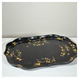 VICTORIAN TOLEWARE HAND-PAINTED TRAY | Large rectangular tray with a scalloped "pie-crust" rim and a