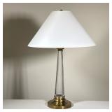 GLASS OBELISK TABLE LAMP WITH BRONZE FINISHED BASE | This table lamp features a solid clear glass bo