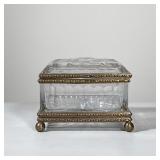 CASTILIAN SQUARE CUT CRYSTAL HINGED BOX WITH BRASS TRIM | This square box is crafted from 24% lead c