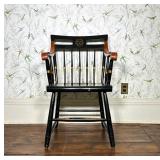 BLACK PAINTED HARVARD UNIVERSITY WINDSOR ARMCHAIR