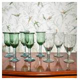 GROUP OF EIGHT HAND-BLOWN SEEDED GLASS GOBLETS