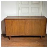 MID-CENTURY MODERN WALNUT VENEER BUFFET WITH SLIDING DOORS