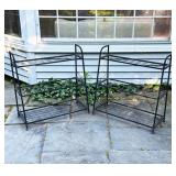 PAIR OF BLACK WROUGHT IRON THREE-TIER PLANT STANDS