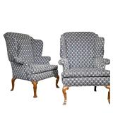 PAIR OF CHIPPENDALE STYLE UPHOLSTERED WINGBACK CHAIRS