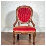 LOUIS XV STYLE TUFTED RED VELVET SIDE CHAIR