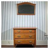 AMERICAN QUARTERSAWN OAK THREE-DRAWER CHEST WITH MATCHING MIRROR