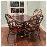 (5pc) WINDSOR STYLE WOOD DINING TABLE AND FOUR ARMCHAIRS