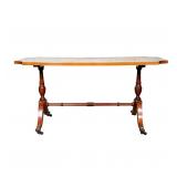 MAHOGANY DUNCAN PHYFE STYLE COFFEE TABLE WITH BURL VENEER TOP