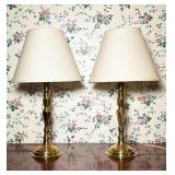 (2pc) PAIR OF POLISHED BRASS CANDLESTICK TABLE LAMPS