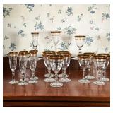 TIFFIN-FRANCISCAN MINTON PATTERN CRYSTAL STEMWARE WITH GOLD RIMS