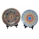 PAIR OF SIGNED HAND-PAINTED CERAMIC CHARGERS