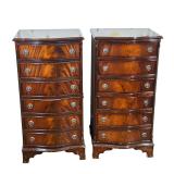 PAIR OF GEORGIAN STYLE FLAME MAHOGANY SERPENTINE CHESTS