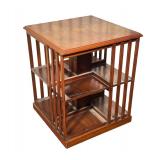 INLAID BURL WOOD REVOLVING LIBRARY SIDE TABLE