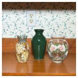 GROUP OF THREE DECORATIVE VASES INCLUDING COTTAGE BORNE ORIGINALS