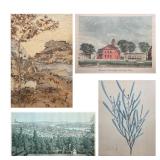 JOAN SIMPSON (AUSTRALIAN, 20TH CENTURY) BARK COLLAGE AND THREE ASSORTED PRINTS