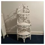 VICTORIAN STYLE WHITE WICKER CORNER ETAGERE