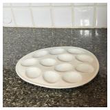 WHITE GLAZED CERAMIC DEVILED EGG PLATE