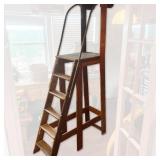 VINTAGE NEW YORK PUBLIC LIBRARY WOODEN PLATFORM ROLLING LADDER