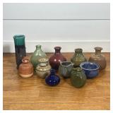 (11pc) COLLECTION OF ELEVEN STUDIO POTTERY AND ART GLASS VESSELS INCLUDING IRIS WONG AND BIRCHWOOD P