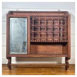 AMERICAN LATE VICTORIAN OAK WALL CABINET WITH MIRROR AND TOWEL RACK