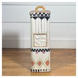 MOSHCO, INC. HAND-PAINTED CERAMIC TILEWARE VESSEL WITH LID, MACKENZIE-CHILDS STYLE