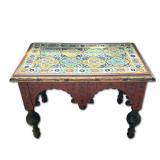 HAND-PAINTED MOROCCAN STYLE CERAMIC TILE-TOP TABLE