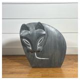 THAI MODERNIST CARVED WOOD CAT SCULPTURE