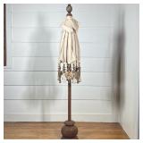 DECORATIVE TABLETOP BALINESE STYLE MINIATURE CEREMONIAL PARASOL ON WOODEN STAND