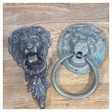 (2pc) TWO CAST BRASS LION HEAD DOOR KNOCKERS