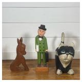 (3pc) GROUP OF THREE CARVED WOODEN FIGURES INCLUDING E. ORTAZAR DONKEY