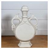 CHINESE STYLE WHITE GLAZED PORCELAIN MOON FLASK WITH DRAGON HANDLES