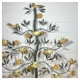 VINTAGE TOLE METAL TREE WALL SCULPTURE WITH BIRDS & CANDLE HOLDERS