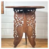 ANGLO-INDIAN CARVED WOOD FOLDING OCCASIONAL TABLE WITH INLAY