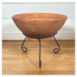TERRA COTTA BOWL PLANTER ON WROUGHT IRON STAND