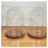 PAIR OF GLASS CLOCHE DISPLAY DOMES WITH WOODEN BASES