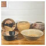 (5pc) SIGNED STUDIO POTTERY, FLAMBE GLAZED & OTHER BOWLS & VASES