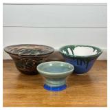 (3pc) KELLY BOYER ART GLASS & OTHER STUDIO POTTERY BOWLS