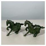 CHINESE CARVED SPINACH GREEN JADE HORSE FIGURINES