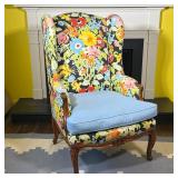 FRENCH PROVINCIAL STYLE FLORAL UPHOLSTERED WINGBACK CHAIR