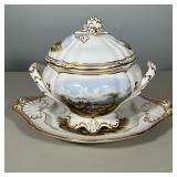(3pc) SPODE THE HUNTSMAN BONE CHINA TUREEN WITH LID AND UNDERPLATE AFTER J.F. HERRING SENIOR