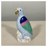 HEREND PORCELAIN BLUE FISHNET PARROT FIGURINE